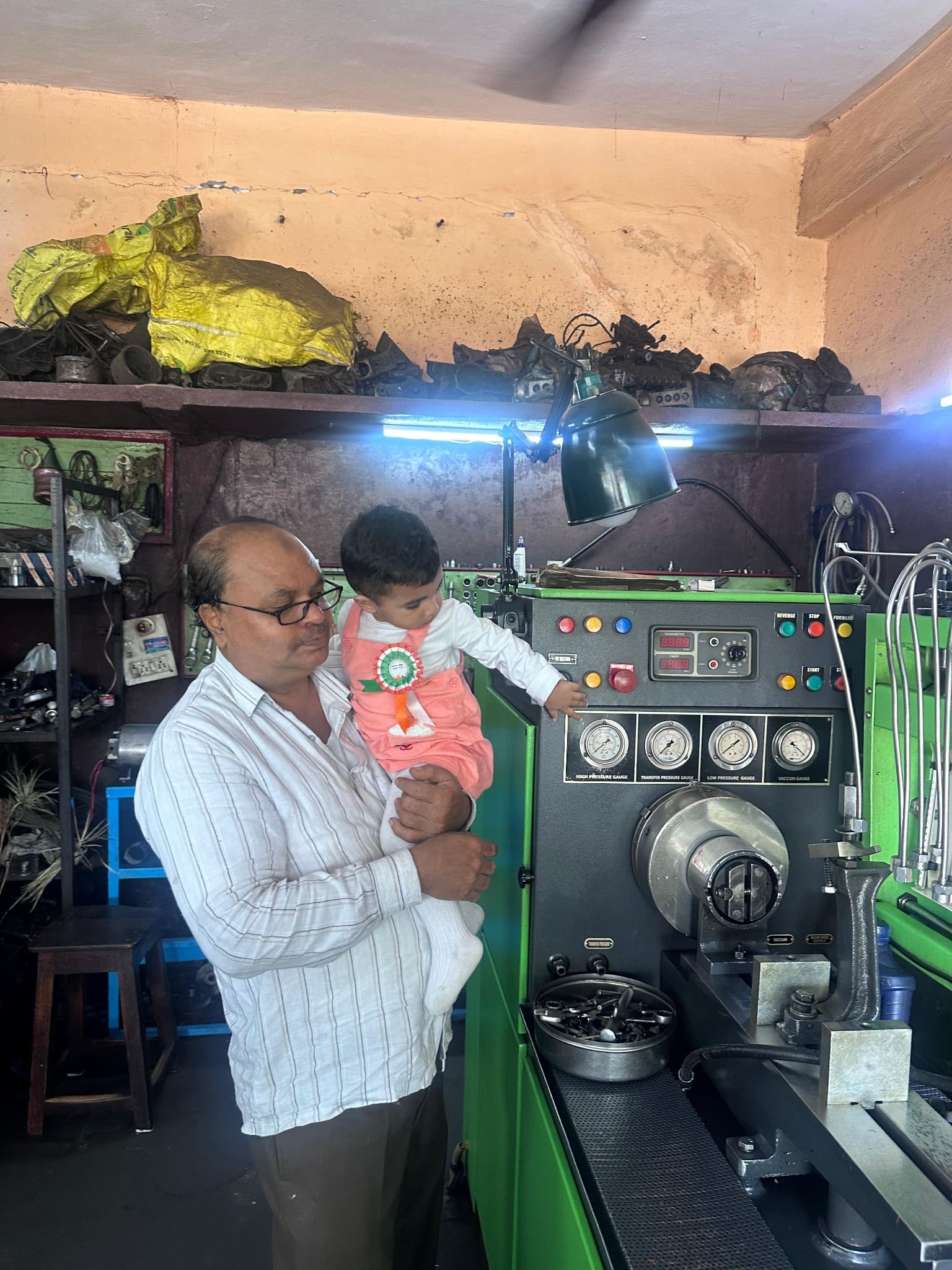 Diesel pump and injector testing machine at Ahmed Diesel Service, Nizamabad